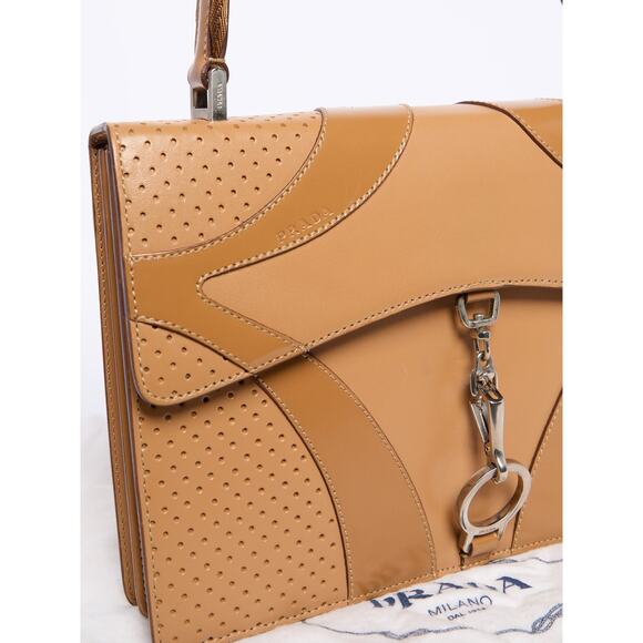 Prada Beige Perforated Top Handle Bag - Picture 10 of 11